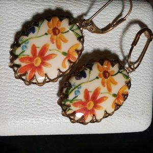 Vintage Floral scene Dangling Earrings